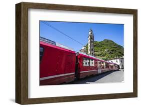 The Bernina Express Train Passes Near the Sanctuary of Madonna Di Tirano, Lombardy, Italy-Roberto Moiola-Framed Photographic Print