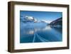 The Bernina Express train runs beside the frozen Lago Bianco, Bernina Pass, canton of Graubunden, E-Roberto Moiola-Framed Photographic Print