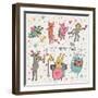 The Best Music Band. Cartoon Animals Playing on Various Musical Instruments - Drums, Accordion, Flu-smilewithjul-Framed Art Print