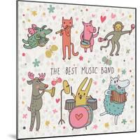 The Best Music Band. Cartoon Animals Playing on Various Musical Instruments - Drums, Accordion, Flu-smilewithjul-Mounted Art Print
