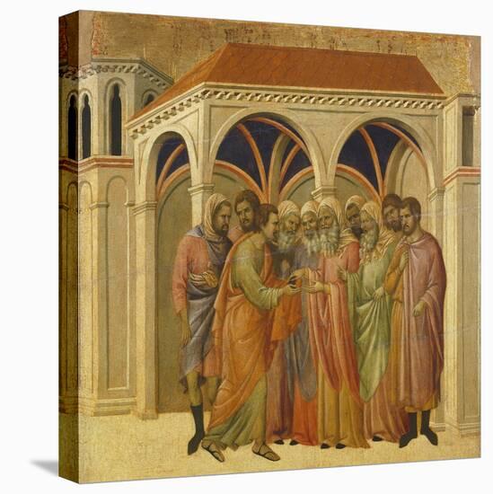 The Betrayal by Judas, Detail of Tile from Episodes from Christ's Passion and Resurrection-Duccio Di buoninsegna-Stretched Canvas
