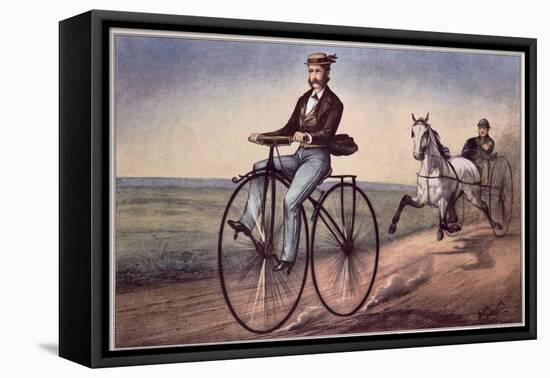 The (Bicycle) Velocipede-Currier & Ives-Framed Stretched Canvas