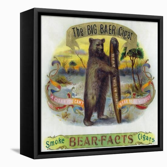 The Big Baer Cigar, Bear-Facts Brand Cigar Inner Box Label, Misspelling-Lantern Press-Framed Stretched Canvas