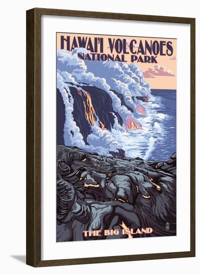 The Big Island, Hawaii - Lava Flow Scene-Lantern Press-Framed Art Print