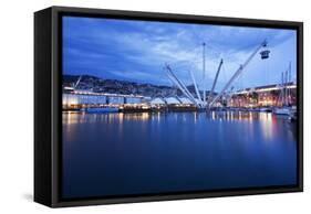 The Bigo with Lift Raised in the Old Port at Dusk, Genoa, Liguria, Italy, Europe-Mark Sunderland-Framed Stretched Canvas