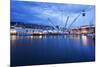 The Bigo with Lift Raised in the Old Port at Dusk, Genoa, Liguria, Italy, Europe-Mark Sunderland-Mounted Photographic Print