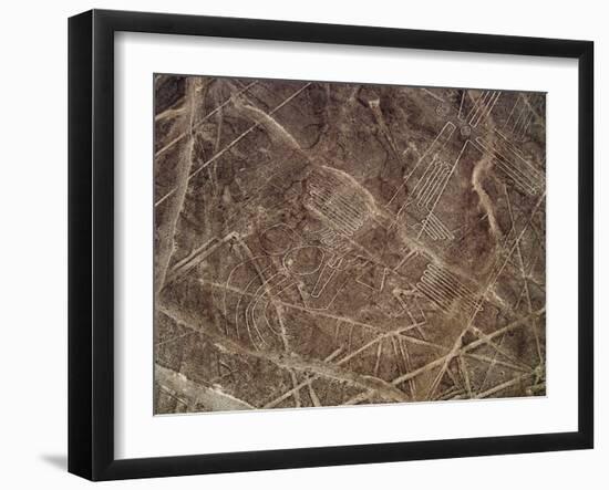 The Bird Geoglyph, aerial view, Nazca, UNESCO World Heritage Site, Ica Region, Peru, South America-Karol Kozlowski-Framed Photographic Print