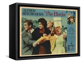 The Birds, Lobbycard, L-R: Rod Taylor, Suzanne Pleshette, Tippi Hedren, Veronica CArtwright, 1963-null-Framed Stretched Canvas