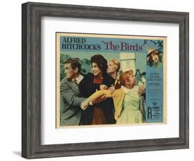 The Birds, Lobbycard, L-R: Rod Taylor, Suzanne Pleshette, Tippi Hedren, Veronica CArtwright, 1963-null-Framed Art Print