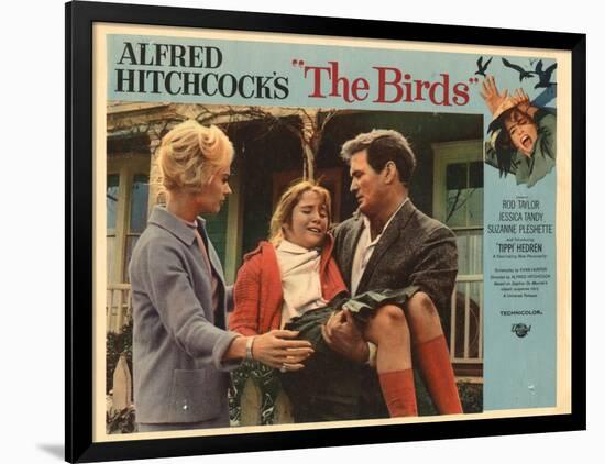 The Birds, Lobbycard, L-R: Tippi Hedren, Rod Taylor, 1963-null-Framed Art Print