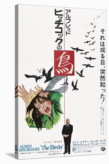 The Birds, Tippi Hedren, Alfred Hitchcock, Japanese Poster Art, 1963-null-Stretched Canvas