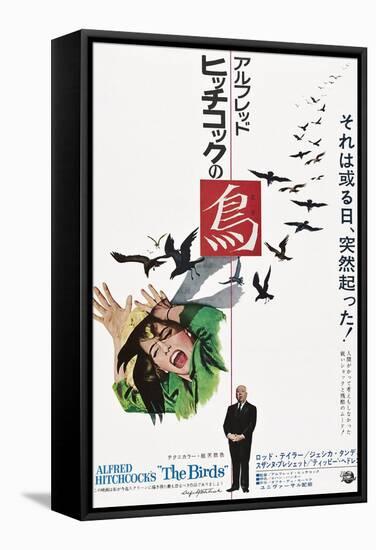 The Birds, Tippi Hedren, Alfred Hitchcock, Japanese Poster Art, 1963-null-Framed Stretched Canvas