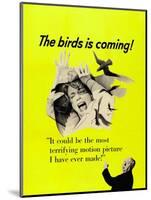 The Birds, Top: Tippi Hedren, Bottom Right: Alfred Hitchcock on CAnadian Poster Art, 1963-null-Mounted Art Print