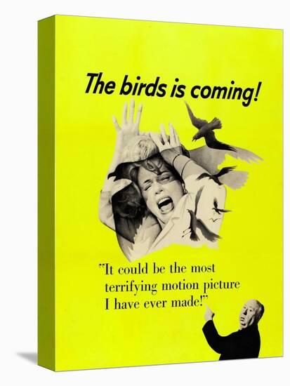 The Birds, Top: Tippi Hedren, Bottom Right: Alfred Hitchcock on CAnadian Poster Art, 1963-null-Stretched Canvas