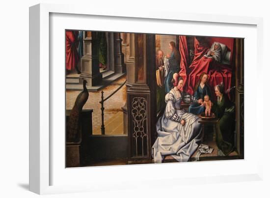 The Birth and Naming of Saint John the Baptist; Trompe-L'Oeil with Painting of the Man of Sorrows-Bernard van Orley-Framed Art Print