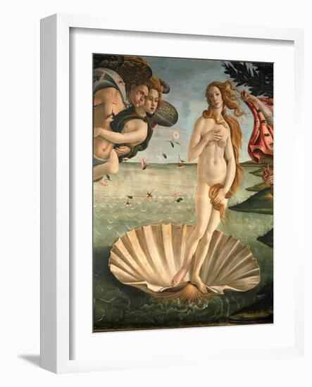 The Birth of Venus, 1478. Detail of the Birth of Venus in scallop shell.-Sandro Botticelli-Framed Giclee Print