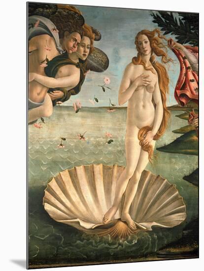 The Birth of Venus, 1478. Detail of the Birth of Venus in scallop shell.-Sandro Botticelli-Mounted Giclee Print