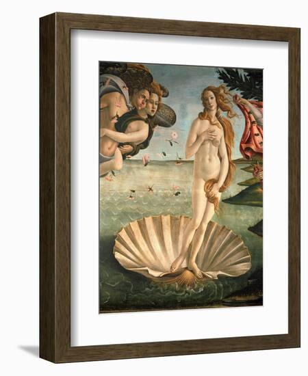 The Birth of Venus, 1478. Detail of the Birth of Venus in scallop shell.-Sandro Botticelli-Framed Giclee Print