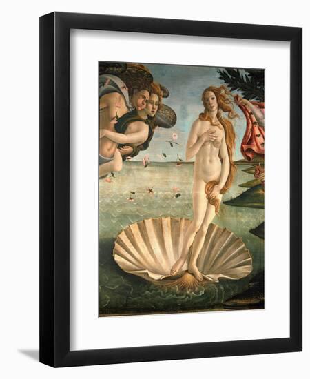 The Birth of Venus, 1478. Detail of the Birth of Venus in scallop shell.-Sandro Botticelli-Framed Giclee Print