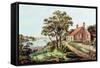 The Birthplace of Washington at Bridges Creek-Currier & Ives-Framed Stretched Canvas