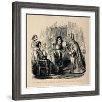 'The Bishop of Ely presenting a pottle of Strawberries to Glo'ster.,-John Leech-Framed Giclee Print