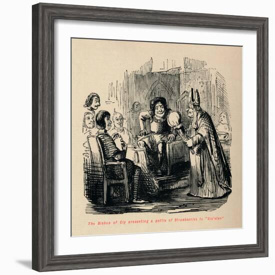 'The Bishop of Ely presenting a pottle of Strawberries to Glo'ster.,-John Leech-Framed Giclee Print