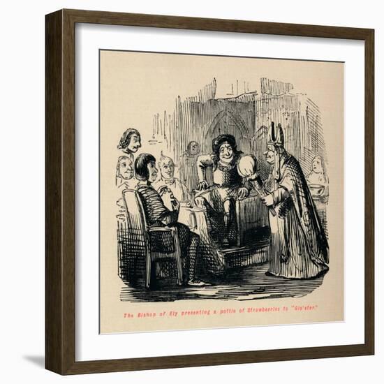 'The Bishop of Ely presenting a pottle of Strawberries to Glo'ster.,-John Leech-Framed Giclee Print