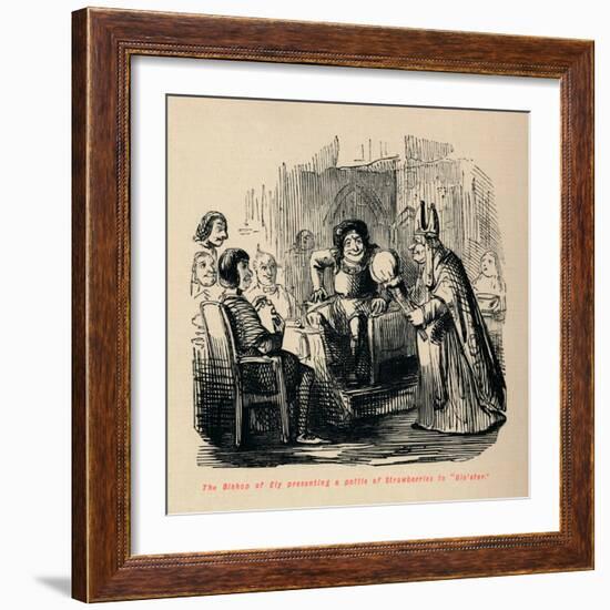 'The Bishop of Ely presenting a pottle of Strawberries to Glo'ster.,-John Leech-Framed Giclee Print