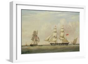 The Black Ball Line Brig, 'Wupper' Off Spurn Head, 1849-John Ward-Framed Giclee Print