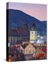 The Black Church and Town Hall Clock Tower Illuminated at Dawn, Piata Sfatului, Brasov, Transylvani-Doug Pearson-Stretched Canvas