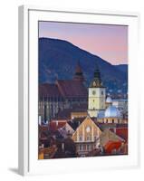 The Black Church and Town Hall Clock Tower Illuminated at Dawn, Piata Sfatului, Brasov, Transylvani-Doug Pearson-Framed Photographic Print