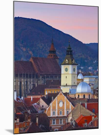 The Black Church and Town Hall Clock Tower Illuminated at Dawn, Piata Sfatului, Brasov, Transylvani-Doug Pearson-Mounted Photographic Print