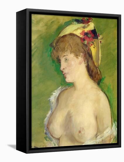 The Blonde with Bare Breasts-Edouard Manet-Framed Stretched Canvas