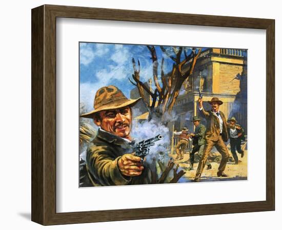 The Bloody Gunfight in the Town of Ingalls in 1893-Harry Green-Framed Giclee Print