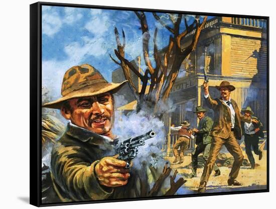 The Bloody Gunfight in the Town of Ingalls in 1893-Harry Green-Framed Stretched Canvas