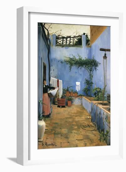 The Blue Courtyard-Santiago Rusinol-Framed Art Print