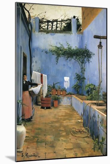 The Blue Courtyard-Santiago Rusinol i Prats-Mounted Art Print