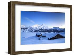 The Blue Hour Leaving its Place to the Night over Some Scattered Huts in Spluga by the Maloja Pass-Roberto Moiola-Framed Photographic Print