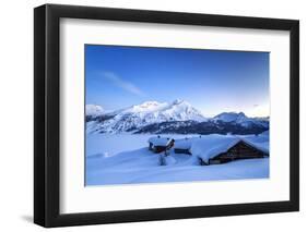 The Blue Hour Leaving its Place to the Night over Some Scattered Huts in Spluga by the Maloja Pass-Roberto Moiola-Framed Photographic Print
