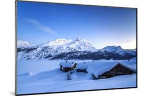 The Blue Hour Leaving its Place to the Night over Some Scattered Huts in Spluga by the Maloja Pass-Roberto Moiola-Mounted Photographic Print