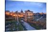 The Blue Light of Dusk on the Ancient Imperial Forum, UNESCO World Heritage Site, Rome-Roberto Moiola-Stretched Canvas