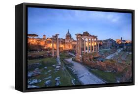 The Blue Light of Dusk on the Ancient Imperial Forum, UNESCO World Heritage Site, Rome-Roberto Moiola-Framed Stretched Canvas