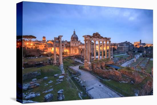 The Blue Light of Dusk on the Ancient Imperial Forum, UNESCO World Heritage Site, Rome-Roberto Moiola-Stretched Canvas