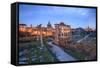 The Blue Light of Dusk on the Ancient Imperial Forum, UNESCO World Heritage Site, Rome-Roberto Moiola-Framed Stretched Canvas