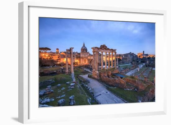 The Blue Light of Dusk on the Ancient Imperial Forum, UNESCO World Heritage Site, Rome-Roberto Moiola-Framed Photographic Print