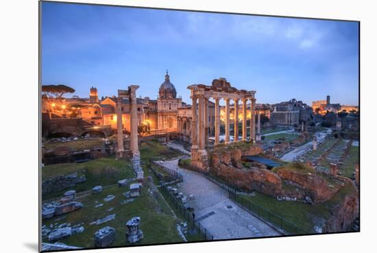 The Blue Light of Dusk on the Ancient Imperial Forum, UNESCO World Heritage Site, Rome-Roberto Moiola-Mounted Photographic Print