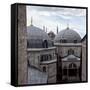 The Blue Mosque Viewed Over the Domes of the Hagia Sophia-Alex Saberi-Framed Stretched Canvas