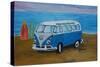 The Blue Volkswagen Bulli Surf Bus with Surf Board-Martina Bleichner-Stretched Canvas
