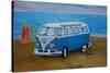 The Blue Volkswagen Bulli Surf Bus with Surf Board-Martina Bleichner-Stretched Canvas