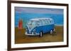 The Blue Volkswagen Bulli Surf Bus with Surf Board-Martina Bleichner-Framed Premium Giclee Print